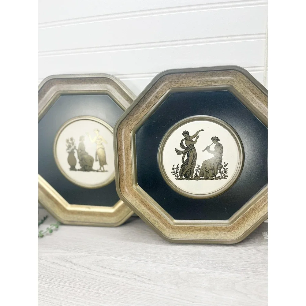 Vintage‎ Pressed Tin Greek Wall Hanging Set - Brass Finish
